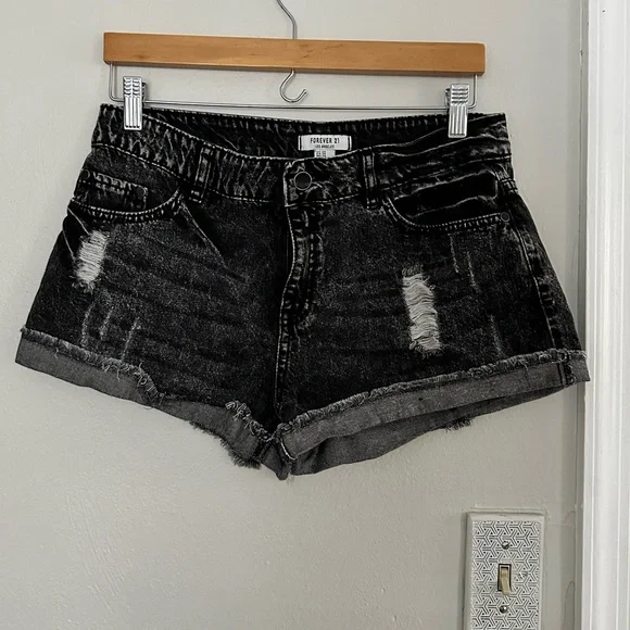 Forever 21 Shorts Forever Black Acid Wash Denim Shorts Sz 29